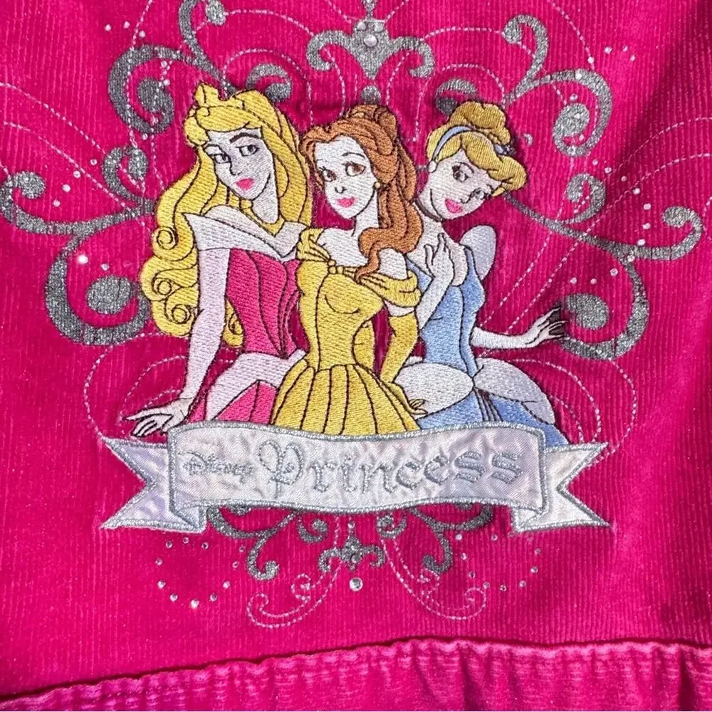 Vintage Disney Y2K Pink Glitter Corduroy Princess Embroidered Jacket Girls XS 4T